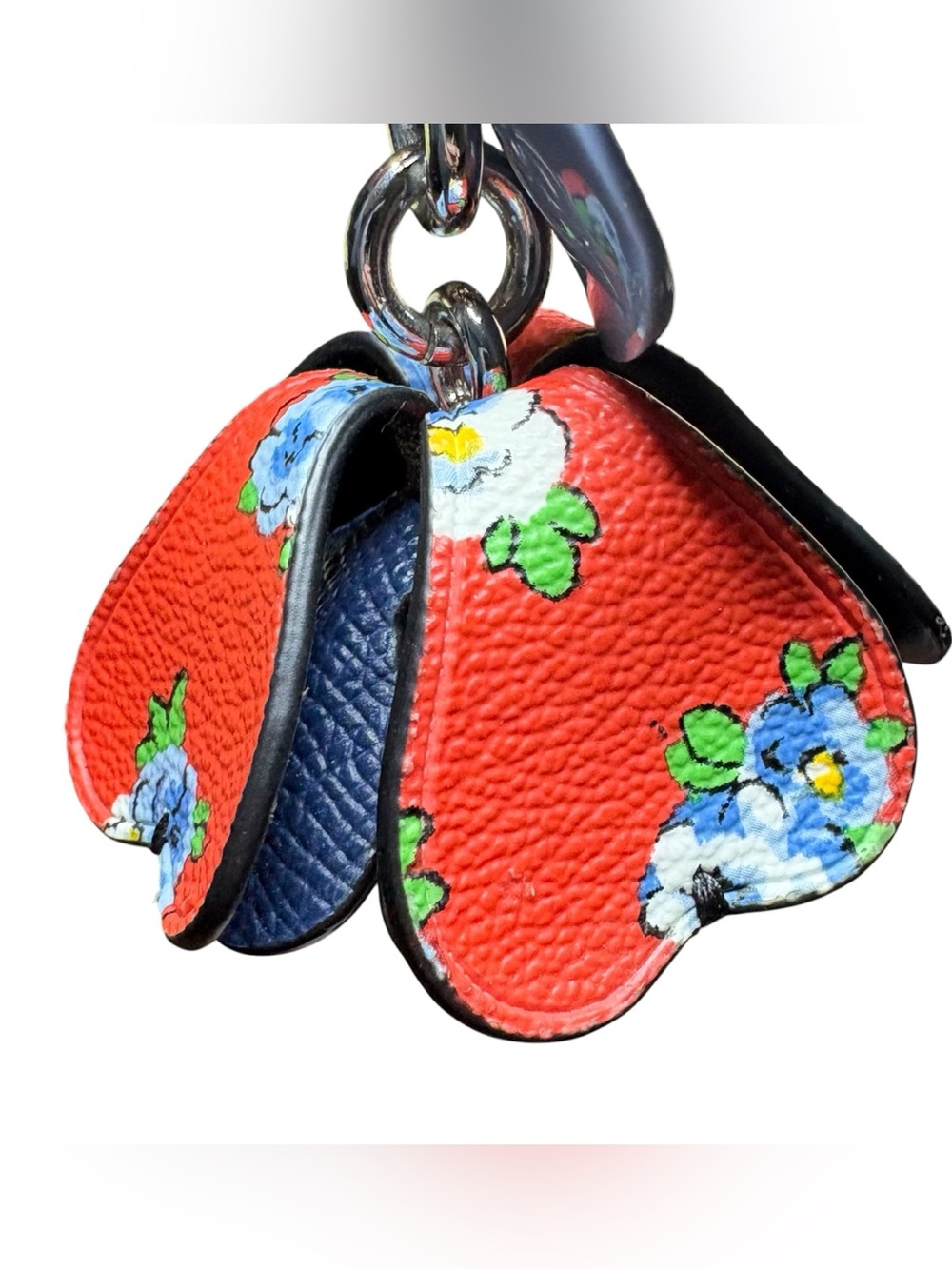 Coach Tea Rose Floral Resin Coated Canvas Bag Charm F58517 Blue Red NWOT - Picture 9 of 10